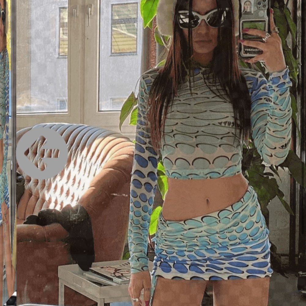 Omighty warp mesh top & warp mini skirt